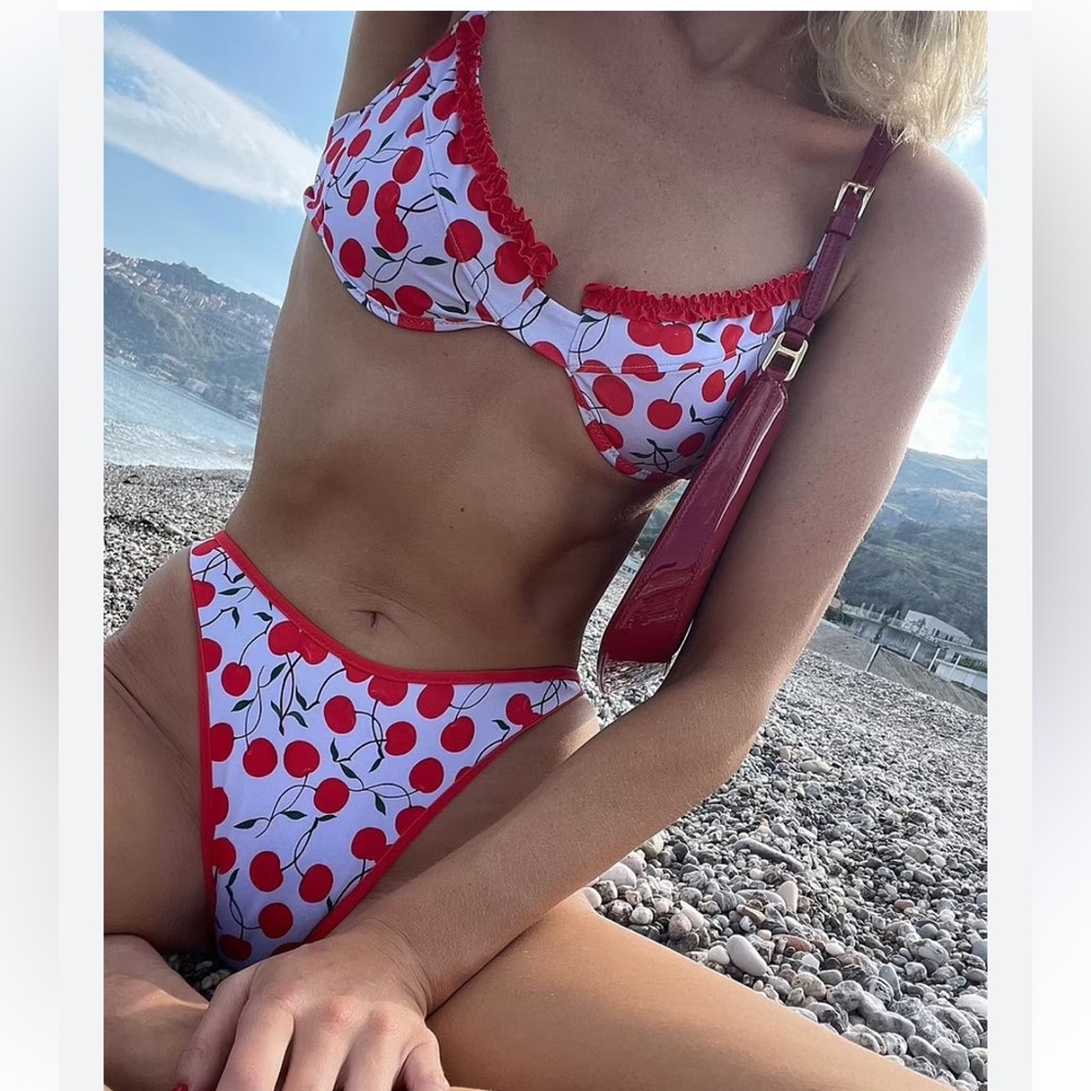 Heavy Manners x Elsa Hosk Cherry on Top Underwire Bikini Top & Bottoms Set XS